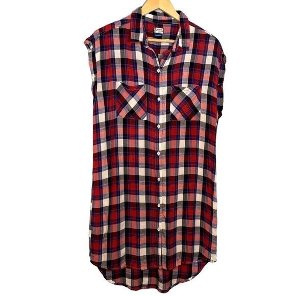 Kavu Women's Makayla Blue Red Plaid Outdoor Short Sleeve‎ Mini Shirt Dress Small - Picture 1 of 10